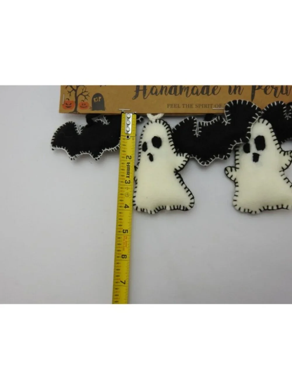 Axayu Handmade In Peru Halloween Ghost Bat Garland 7 Ft Felt Folk Art Decor